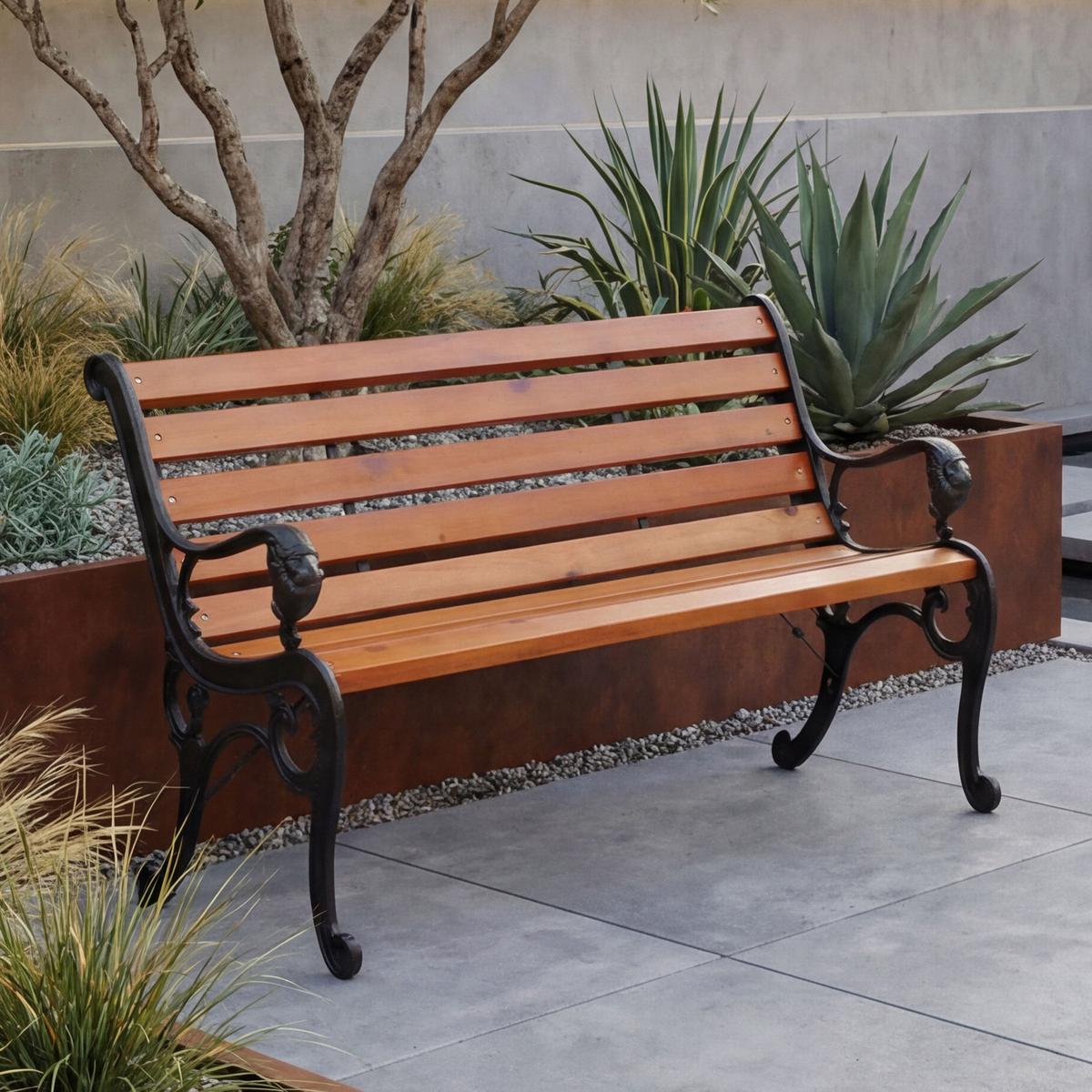 GARTENBANK Schwarz, Teak Dekor - Schwarz/Teakfarben, Holz (132/80/35cm) - MCW