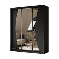SCHWEBETÜRENSCHRANK VOCE 180/216/61 cm 3-türig mit Spiegel Schwarz - Schwarz, Holzwerkstoff (180/216/61cm) - MASSENO