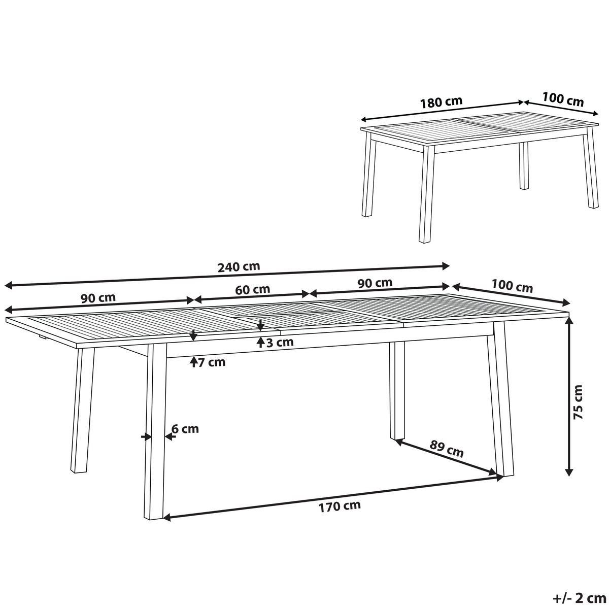 GARTENTISCH Akazienholz dunkelbraun 180-240/100 cm ausziehbar Cesana - Dunkelbraun, Holz (180/100/75cm) - Beliani