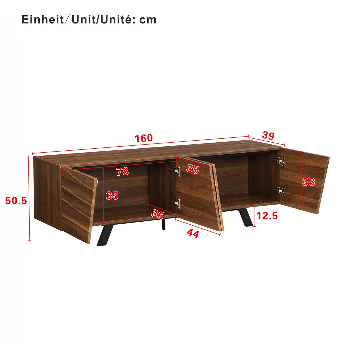 TV-LOWBOARD 160 cm in Walnuss-Optik Design - Schwarz, Holzwerkstoff (160/51/39cm) - Urban Meuble