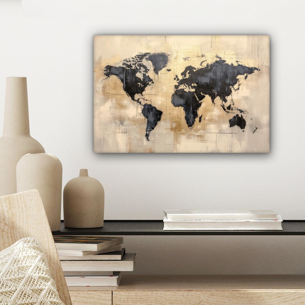 LEINWANDBILD Weltkarte - Gold - Schwarz - Abstrakt Deko Schlafzimmer 30x20 cm - Kupferfarben, Textil (30/20cm) - MuchoWow