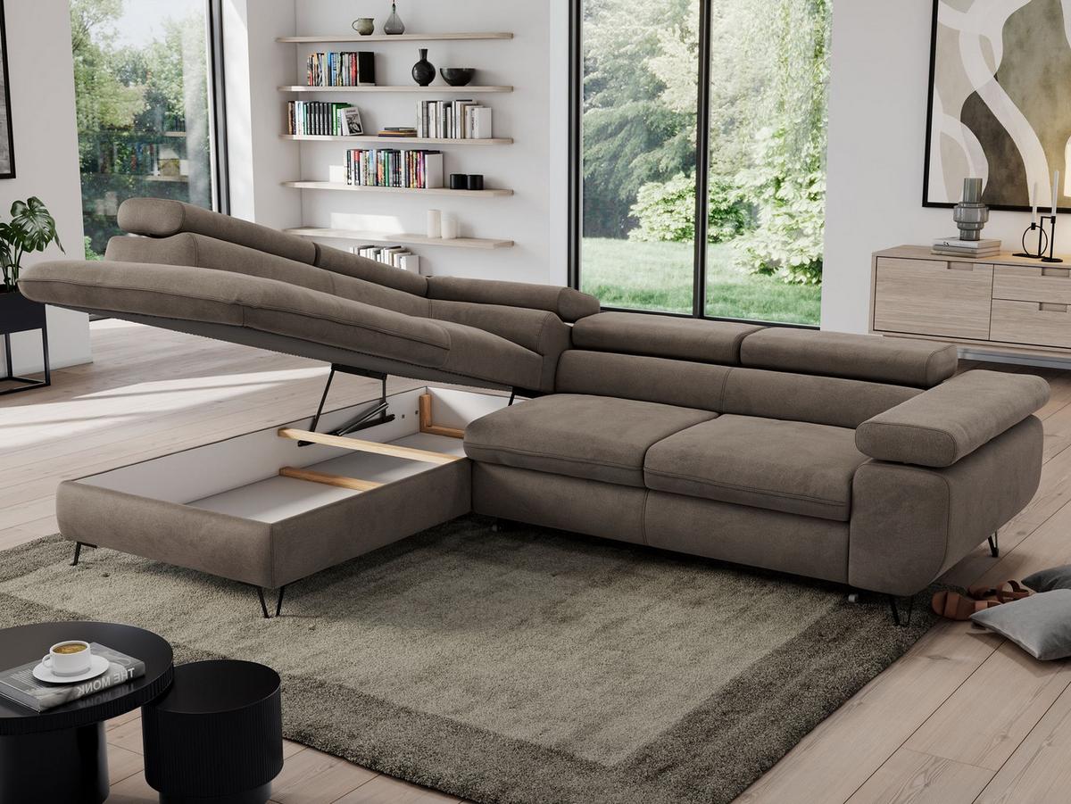ECKSOFA PEDRO L Braun Velvet - Links Seite - Schwarz/Braun, Textil/Metall (208/273cm) - MKS