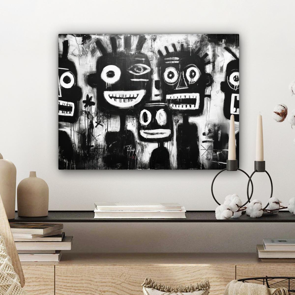 LEINWANDBILD Malerei - Figuren - Schwarz - Abstrakt Wandbild 40x30 cm - Schwarz, Textil (40/30cm) - MuchoWow