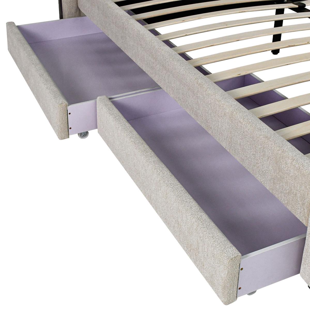 POLSTERBETT Calma mit Schaumstoffmatratze 10 cm, 2 Bettkastenschubladen, 160x200 cm, Bouclé-Stoff, Dunkelbeige - Beige, Textil (160/200cm) - Beautysofa