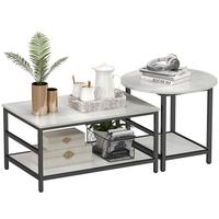COUCHTISCH 2er-Set Beistelltisch, Kaffeetisch Satztisch mit Marmoroptik Stahl - Multicolor/Schwarz, Holzwerkstoff/Metall (80/54/41cm) - HOMCOM