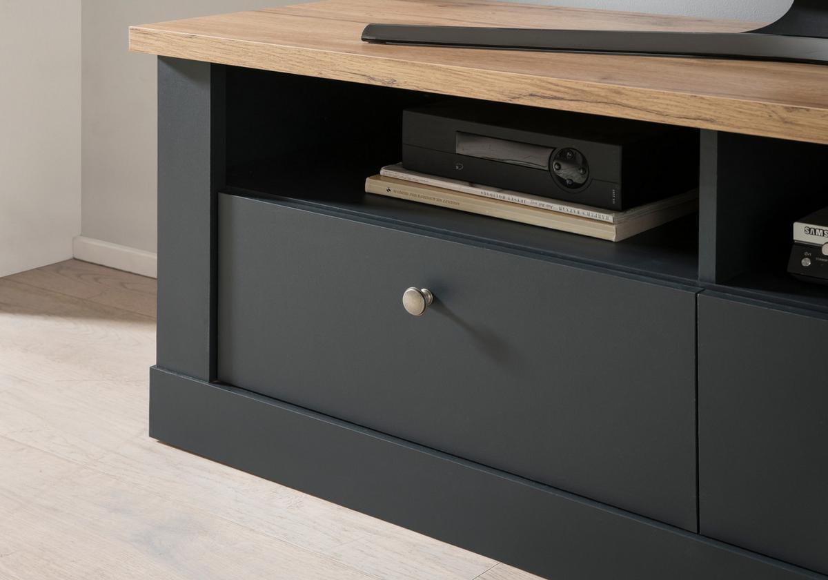 TV-LOWBOARD grau, Eiche Wotan, Landhaus 135 cm, TV Unterteil mit Soft-Close - Silberfarben/Eiche Wotan, Holzwerkstoff/Kunststoff (135/51/45cm) - Furn.Design