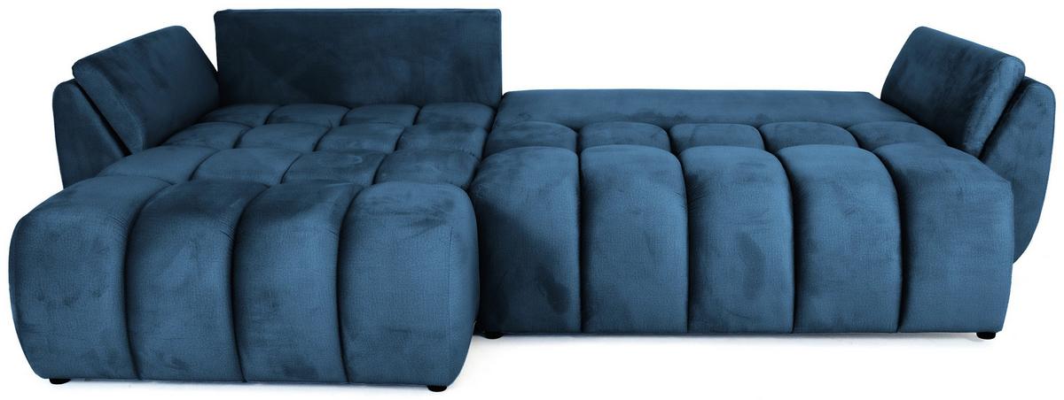 ECKSOFA Iris mit Schlaffunktion und Bettkasten, links oder rechts montierbar – Dunkelblau Samt 280/184/85 cm - Blau/Schwarz, Kunststoff/Textil (280/184cm) - WFL GROUP