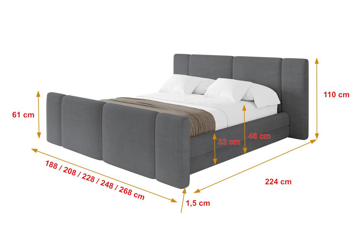 POLSTERBETT mit Bettkasten, Fußteil und Lattenrost, Bett mit Matratze H3/H4 - TEVO-Z 140x200 Dunkelgrau - Graphitfarben, Holzwerkstoff/Textil (140/200cm) - ALTDECOR