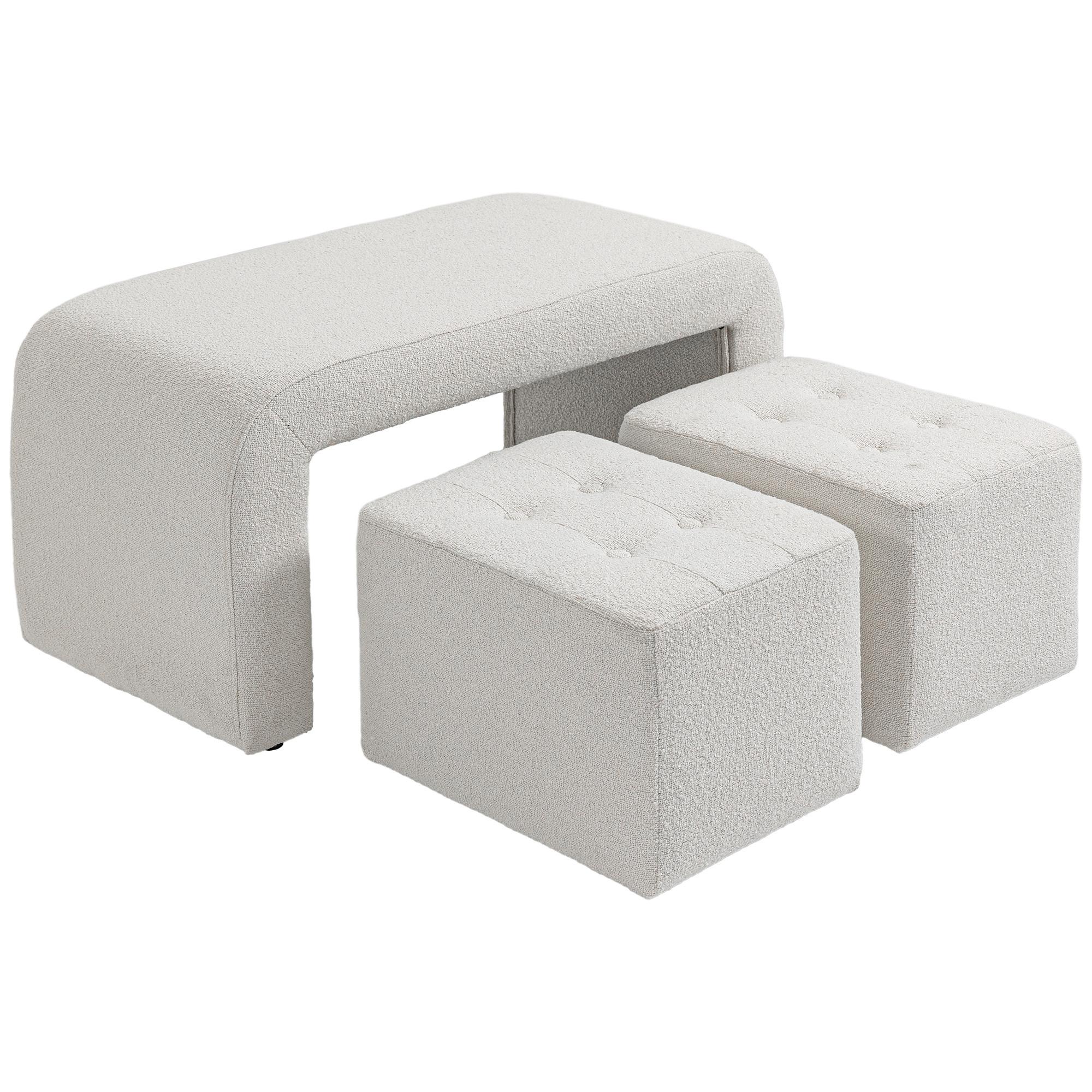 FUSSHOCKER 3 tlg., Sitzhocker, Weiß - Weiß, Kunststoff (42.5/45/89cm) - HOMCOM