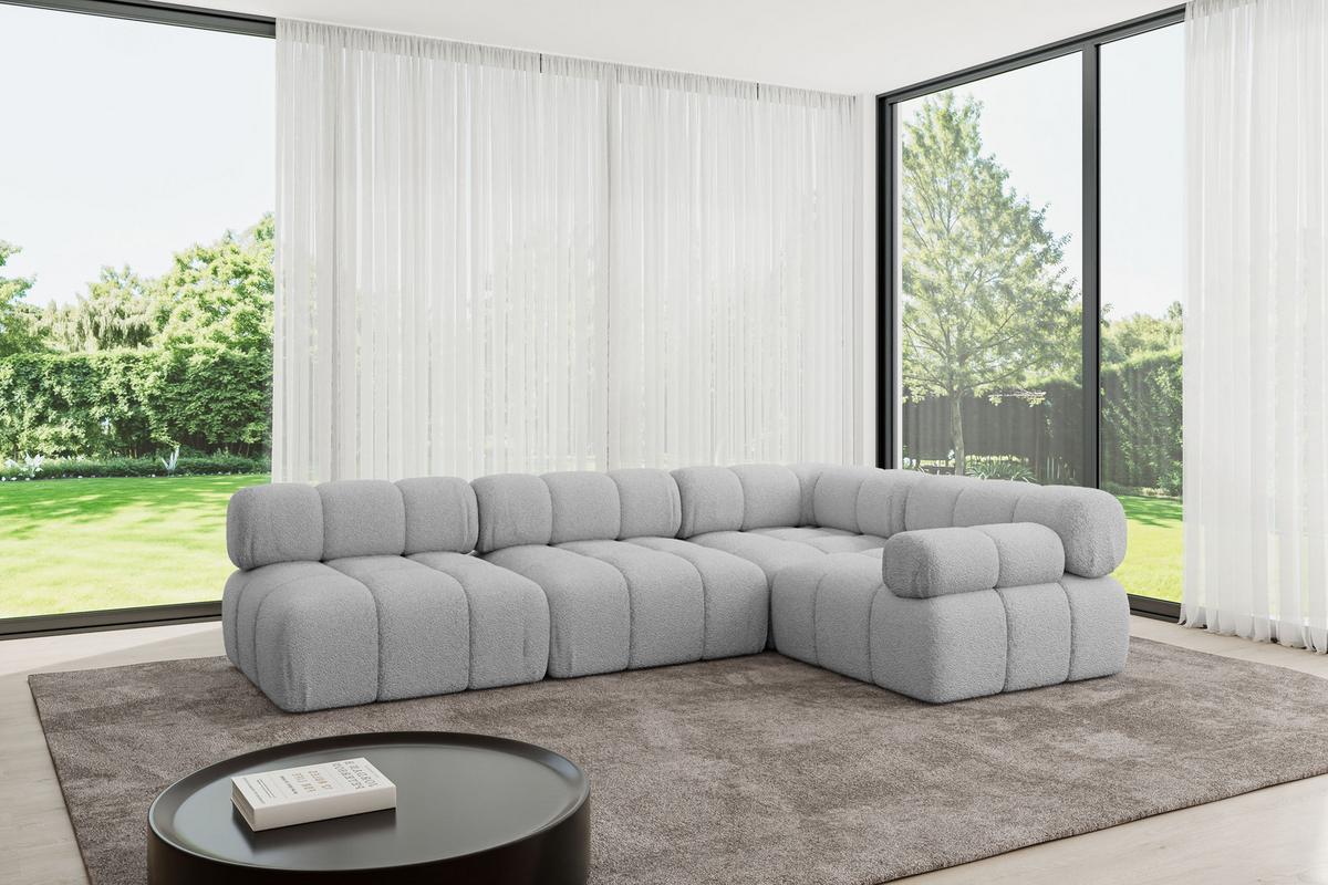 ECKSOFA modulares Sofa Mende-L2 - 285x190x70 cm Hellgrau Bouclé - Hellgrau, Holzwerkstoff/Textil (285/190cm) - ALTDECOR