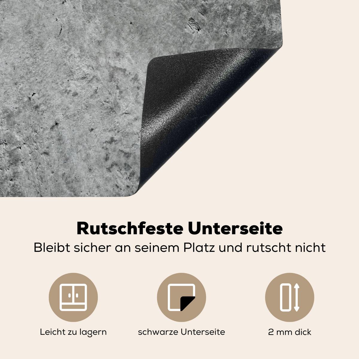 HERDABDECKPLATTE Beton - Schiefer - Grau -Betonstruktur Herdabdeckung Induktionsfeld 60x52 cm - Grau, Kunststoff (60/52/0.2cm) - MuchoWow