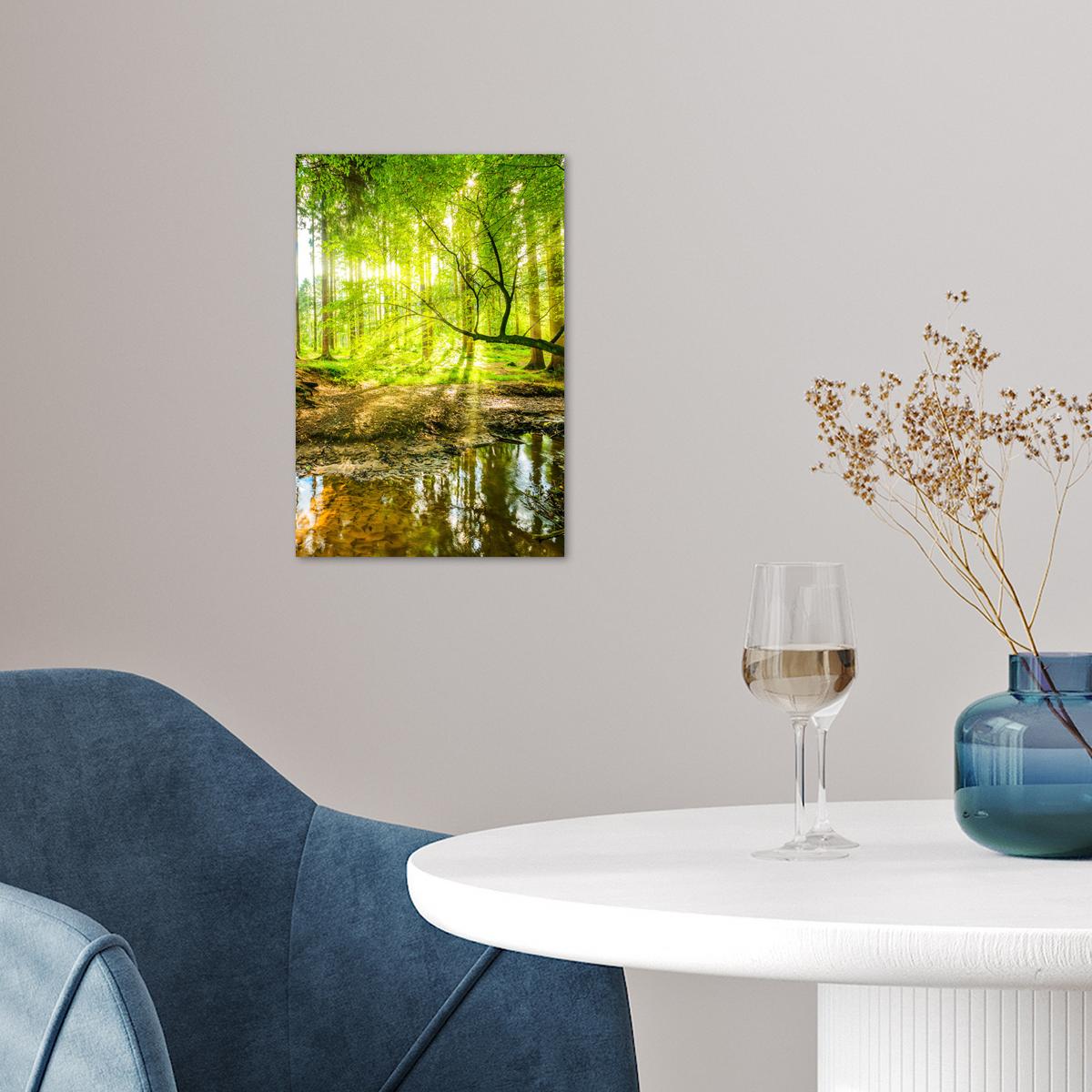 POSTER Wald - Landschaft - Wasser - Bäume - Sonne - Grün - Natur Room Decor 20x30 cm - Grün, Papier (20/30/0.1cm) - MuchoWow
