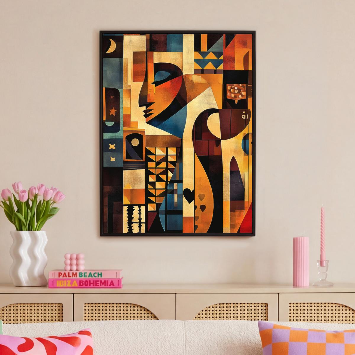 LEINWAND Bilder mit Rahmen - Figuren - Abstrakt - Symbole - 70x100 - Terracotta, Textil (70/100cm) - MuchoWow