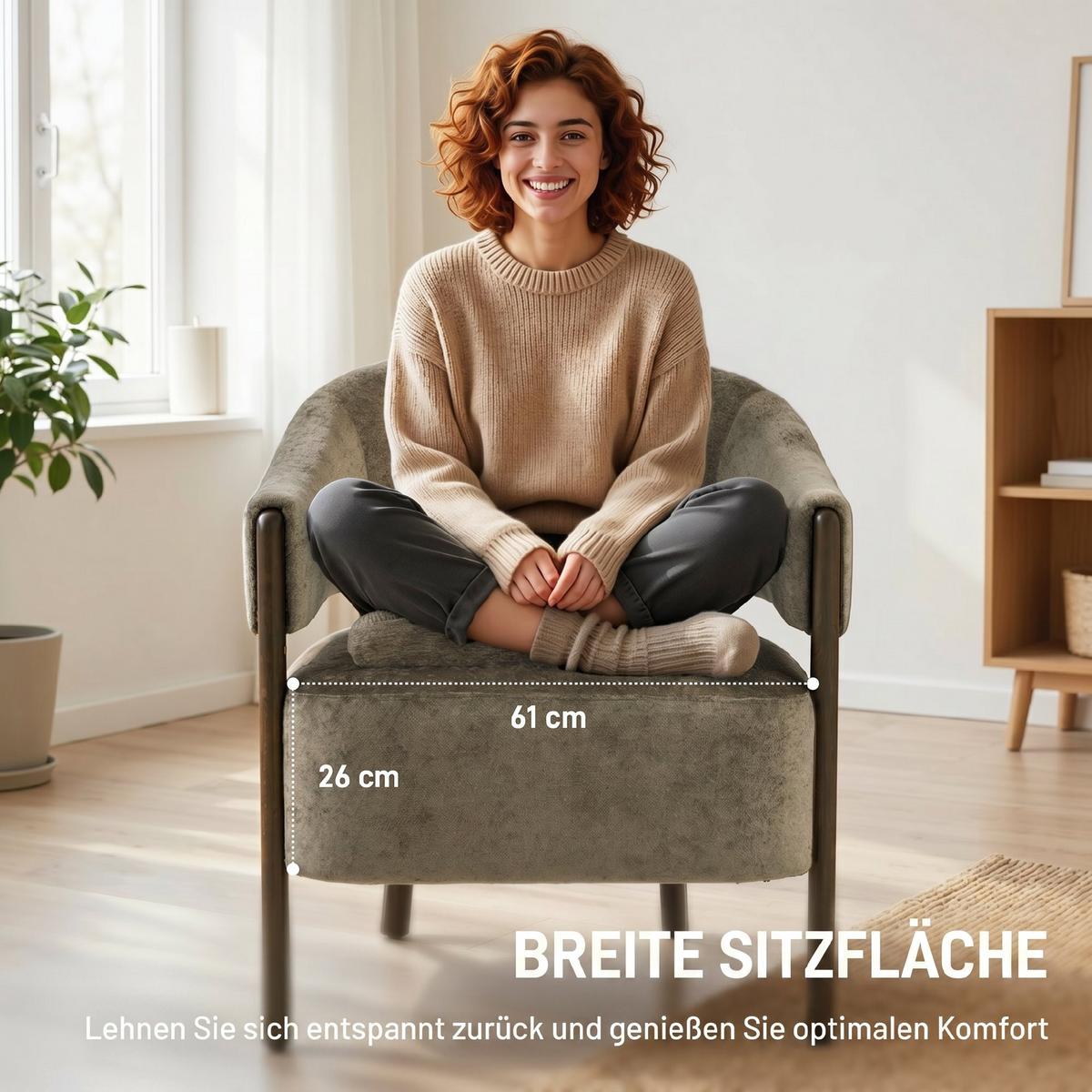 SESSEL Chenille Holz Hellbraun - Hellbraun/Braun, Holz/Textil (63.5/78.5/71cm) - HOMCOM