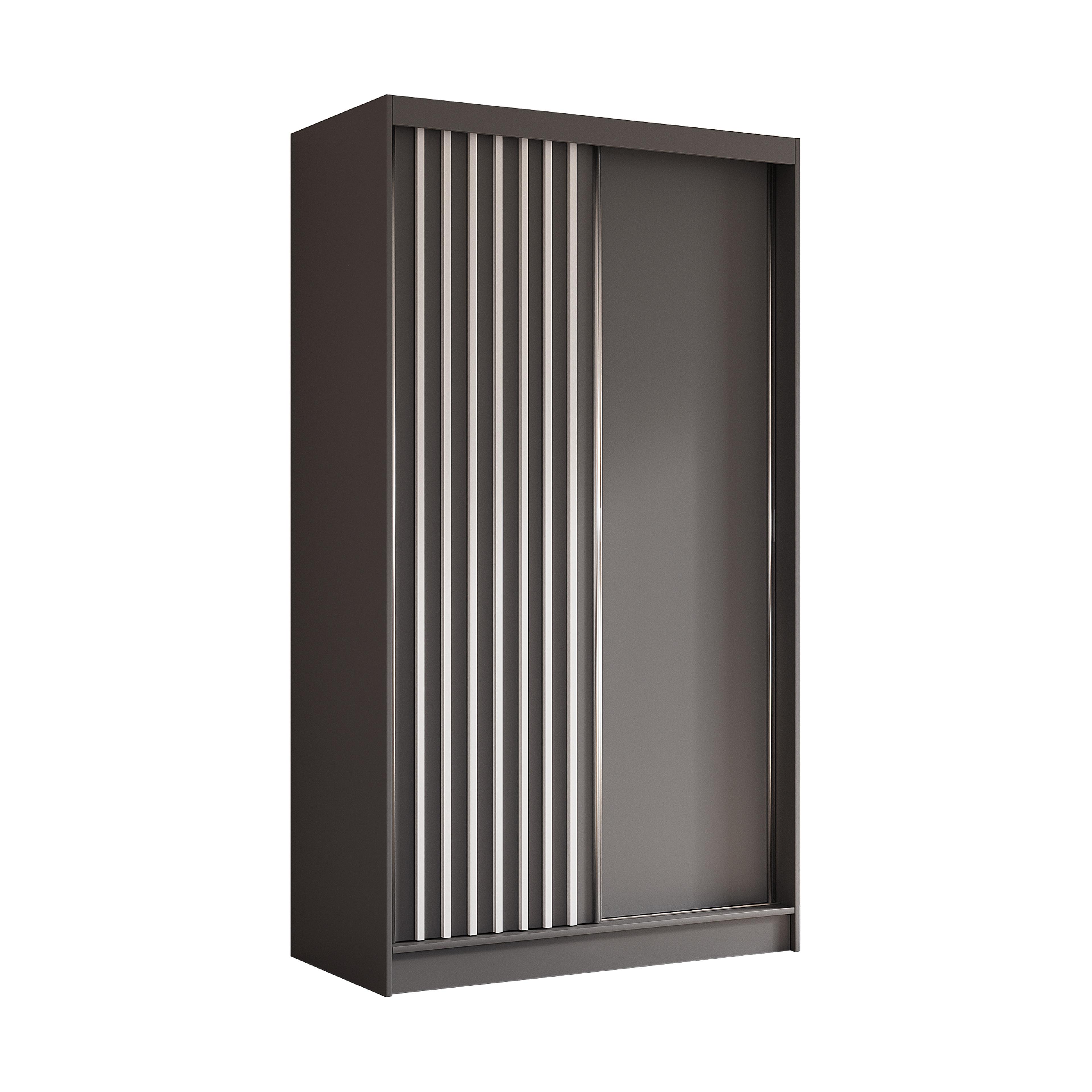 KLEIDERSCHRANK mit furnierten Schiebetüren und Aluminium-Leisten, LED-Beleuchtung - LABELO - 120 cm Grau+Grau+Weiß - Weiß/Grau, Holzwerkstoff (120/216/61cm) - ALTDECOR