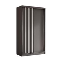 KLEIDERSCHRANK mit furnierten Schiebetüren und Aluminium-Leisten, LED-Beleuchtung - LABELO - 120 cm Grau+Grau+Weiß - Weiß/Grau, Holzwerkstoff (120/216/61cm) - ALTDECOR