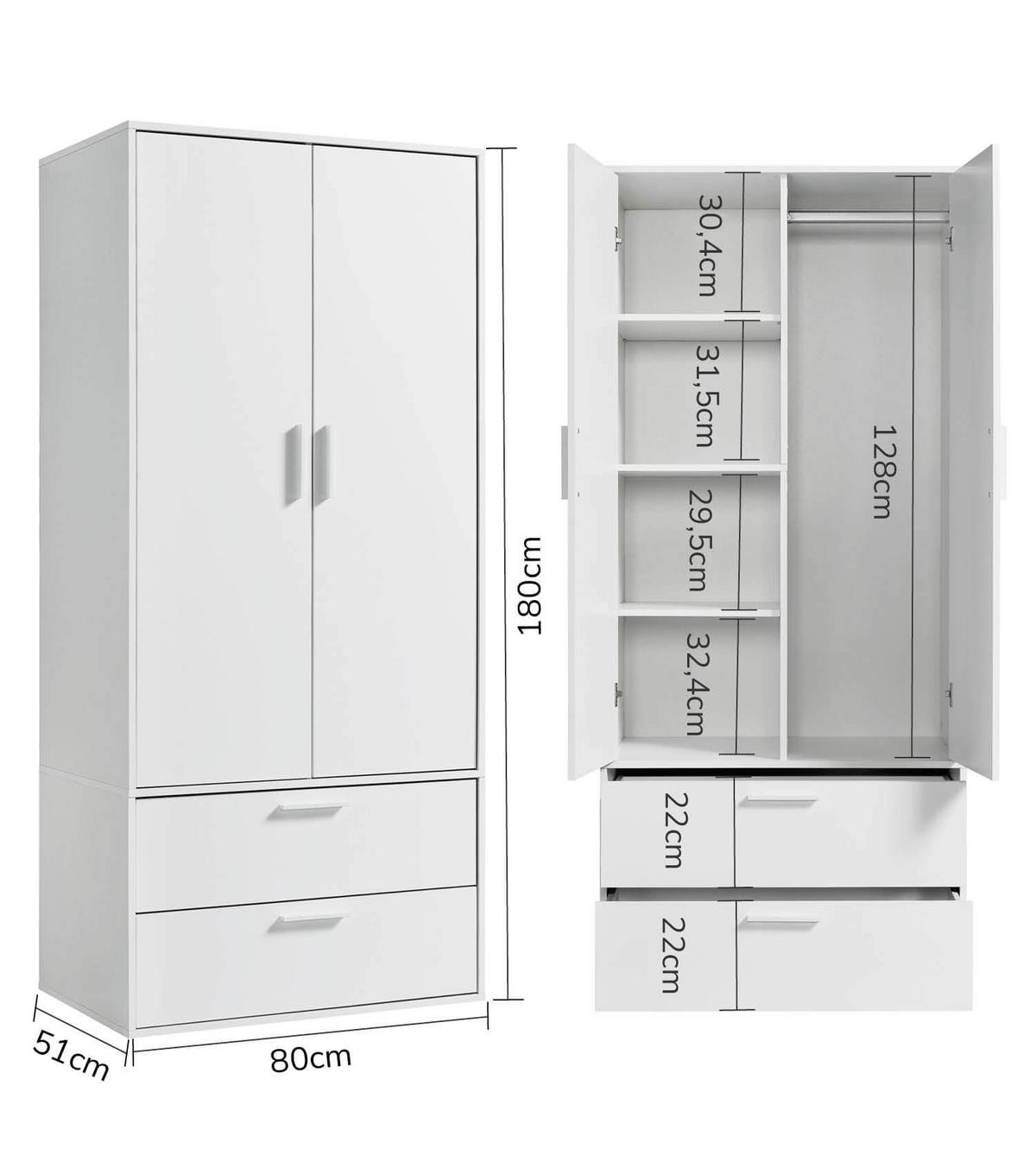 KLEIDERSCHRANK Der Kleiderheld - Weiß, Holzwerkstoff (80/180/51cm) - Mokebo