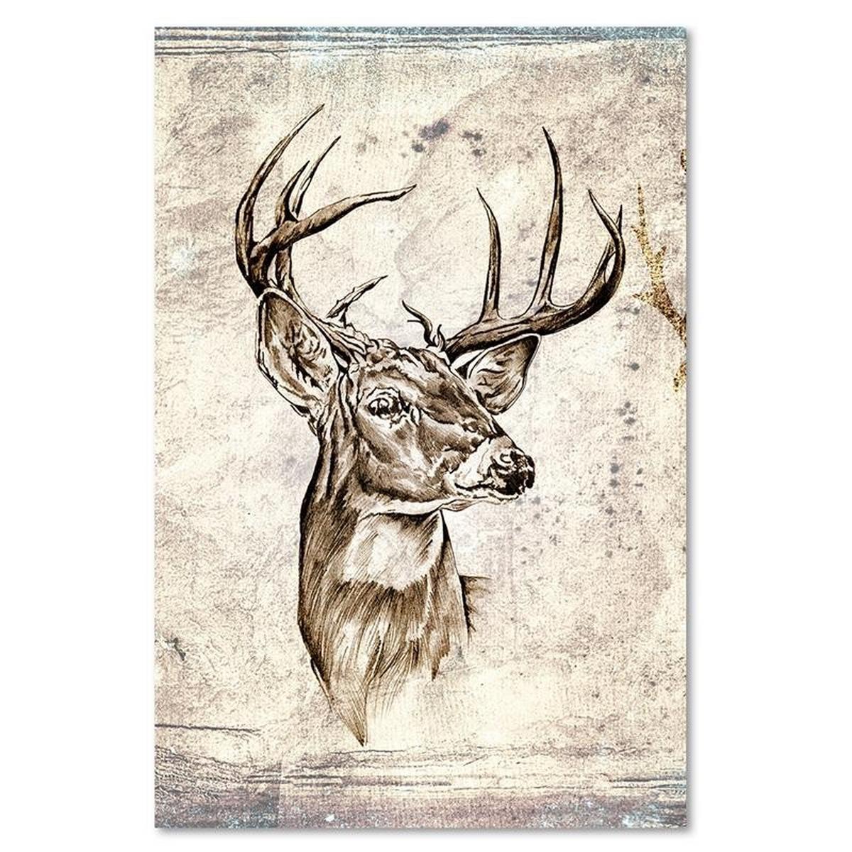 LEINWANDBILD Hirsch-Skizze 1-teilig - Grau, Textil (40/60cm) - Feeby