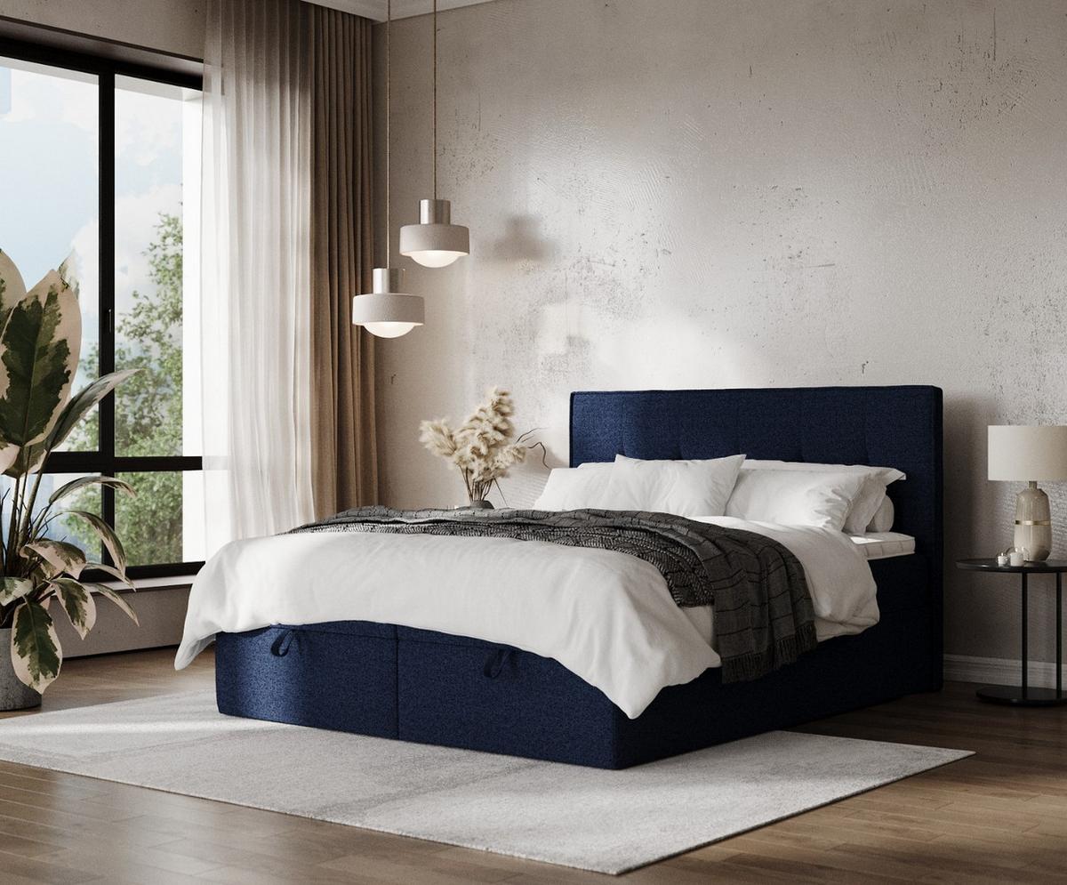 BOXBETT Tivra 160/200 cm Marineblau im Riva Stoff - Schwarz/Dunkelblau, Holz/Holzwerkstoff (160/200cm) - AltaBeds