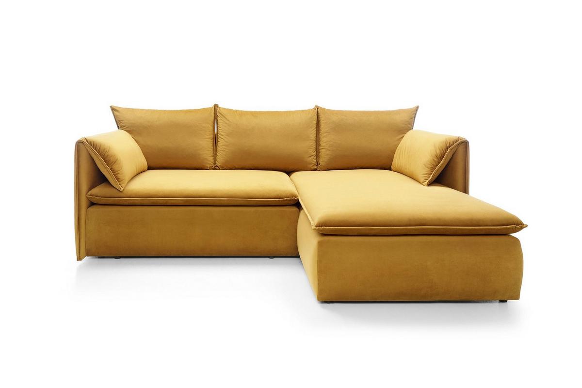 ECKSOFA PREGIO Gelb Plüsch-Stoff mit Schlaffunktion - Gelb, Holz (230/166cm) - MASSENO