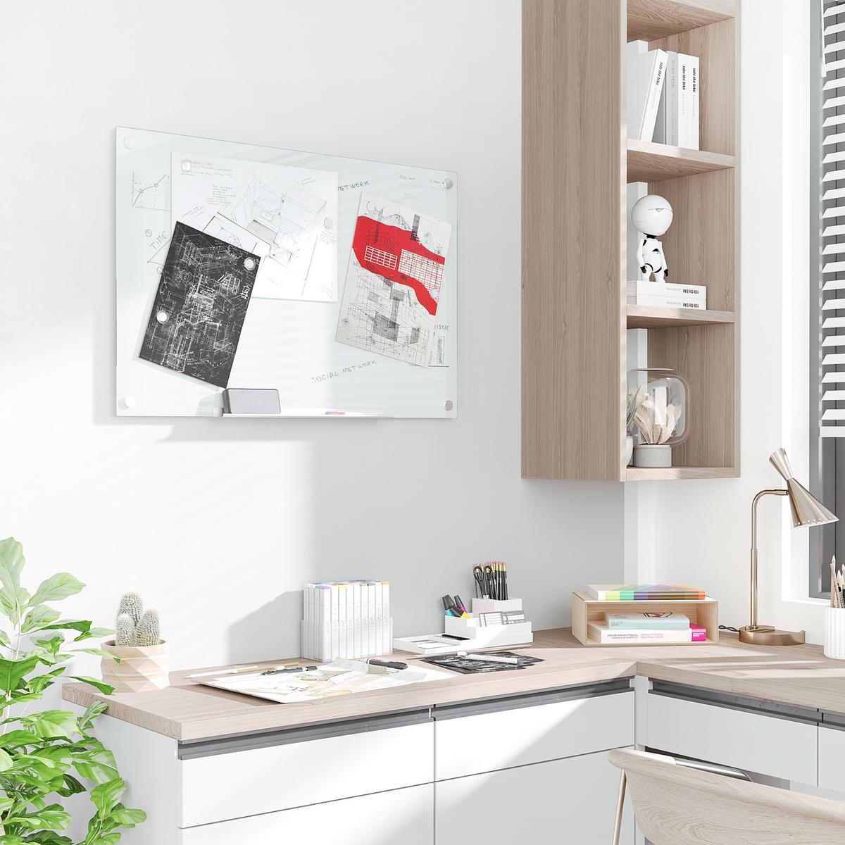 WHITEBOARD Magnetisch Magnettafel mit 4 Markern 10 Magnet abwischbar 90 x 60 cm - Weiß, Kunststoff (60/0.4/90cm) - Vinsetto