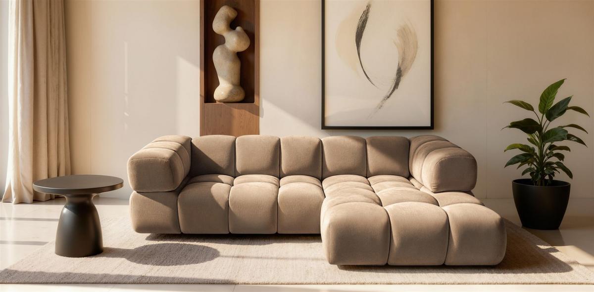 ECKSOFA Blanche In Bluvel - Mokka, Holzwerkstoff/Textil (150/280cm) - Fun Möbel