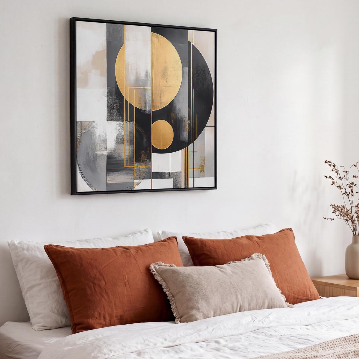 LEINWAND Bilder mit Rahmen - Abstrakt - Gold - Silber - Formen - Ästhetisch - Modern - 50x50 - Goldfarben, Textil (50/50cm) - MuchoWow
