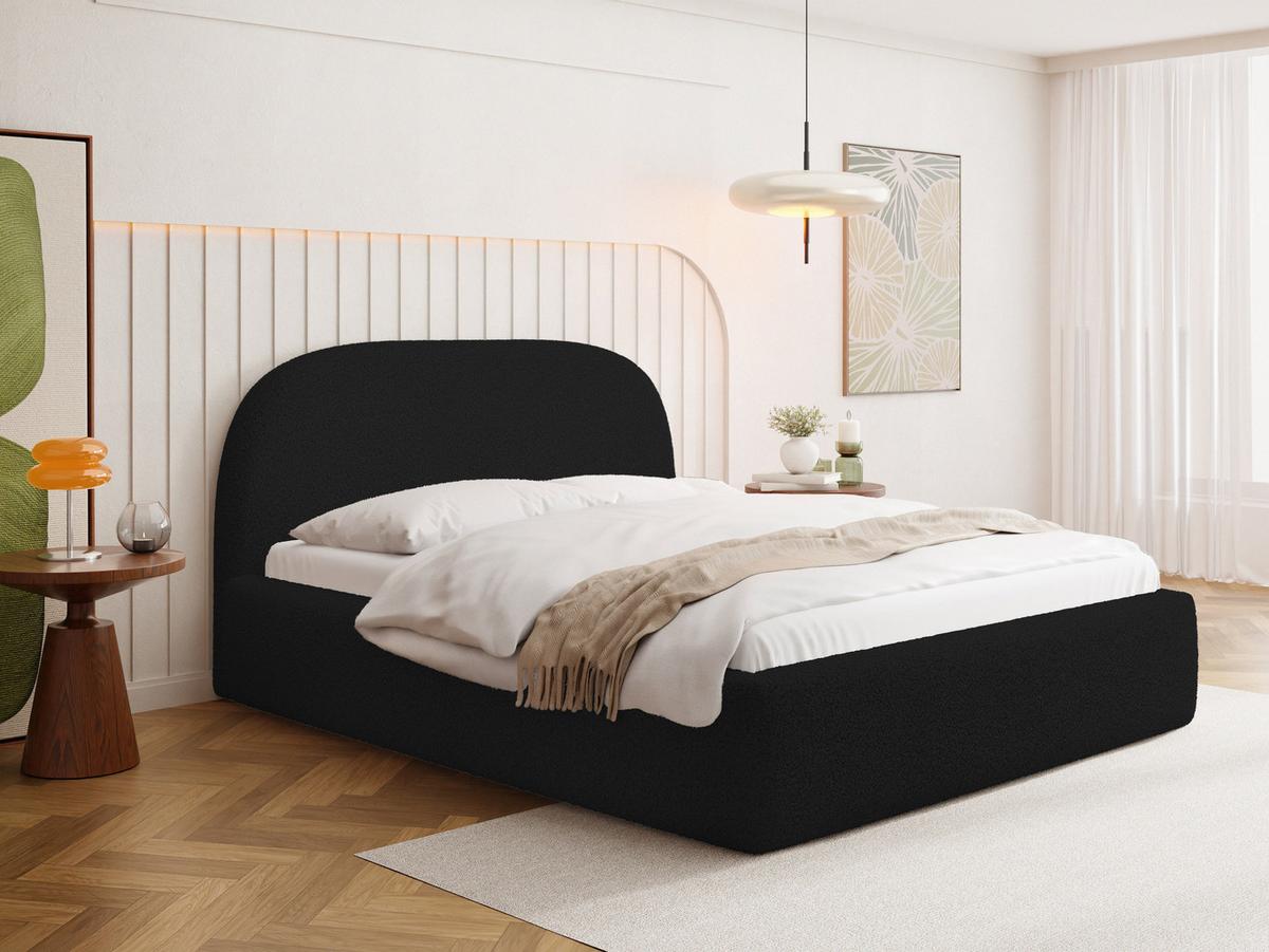 POLSTERBETT Puro mit Bettkasten, Schwarz Boucle 140 x 200 cm – mit Metall-Lattenrost - Birkefarben/Schwarz, Holzwerkstoff/Kunststoff (140/200cm) - WFL GROUP