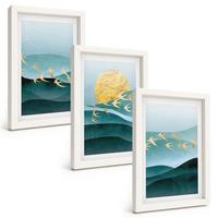 BILDER SET 3er Set - 20x30 cm Weißer Rahmen - Abstrakte Sonnenuntergangslandschaften - Weiß, Kunststoff (20/30cm) - TULUP