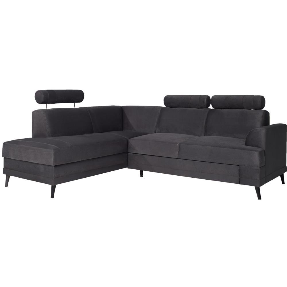 ECKSCHLAFSOFA Kordian links schwarz - Schwarz, Textil (250/200cm) - Beautysofa