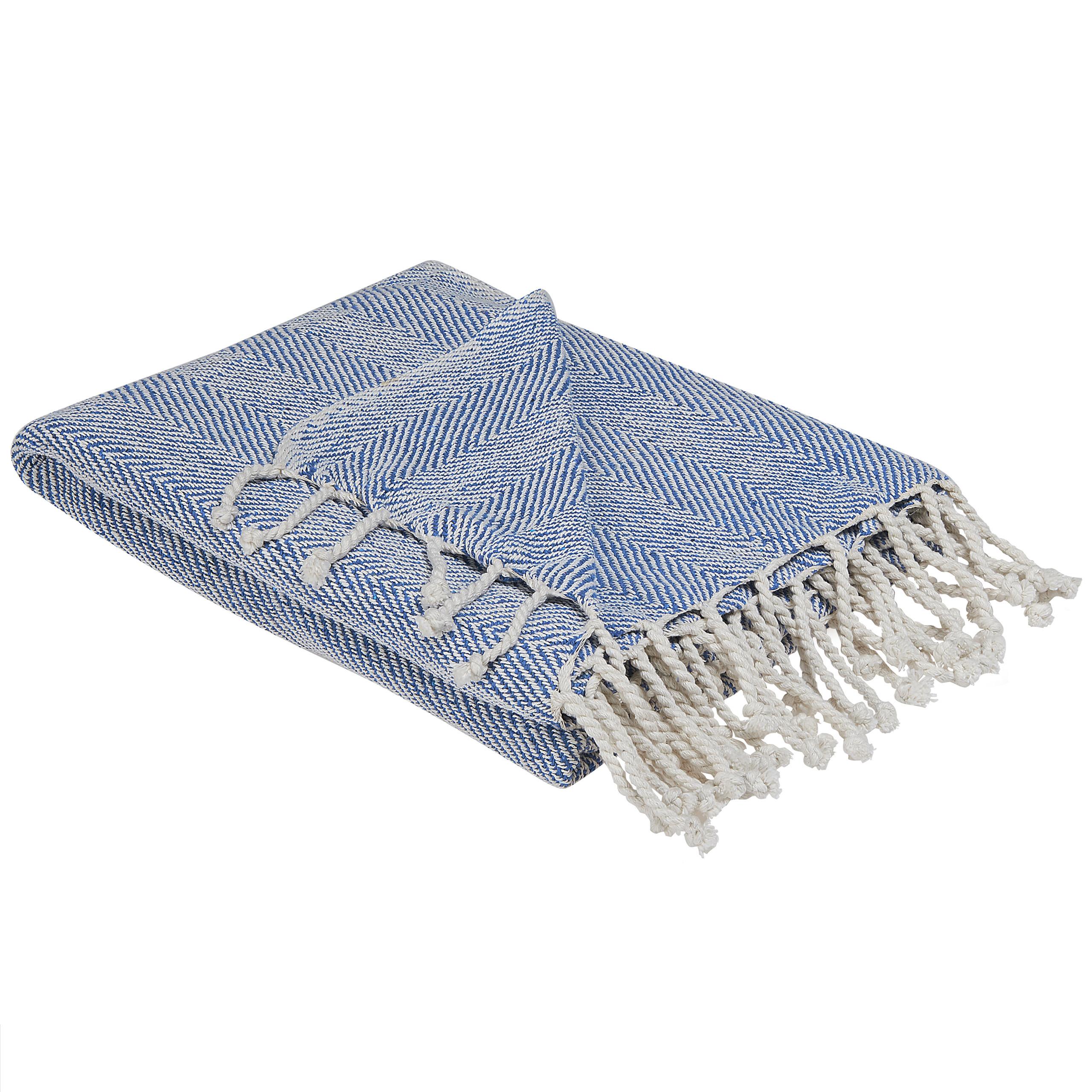 KUSCHELDECKE Baumwolle 130/160 cm Blau Tilmi - Blau/Weiß, Textil (130/130cm) - Beliani