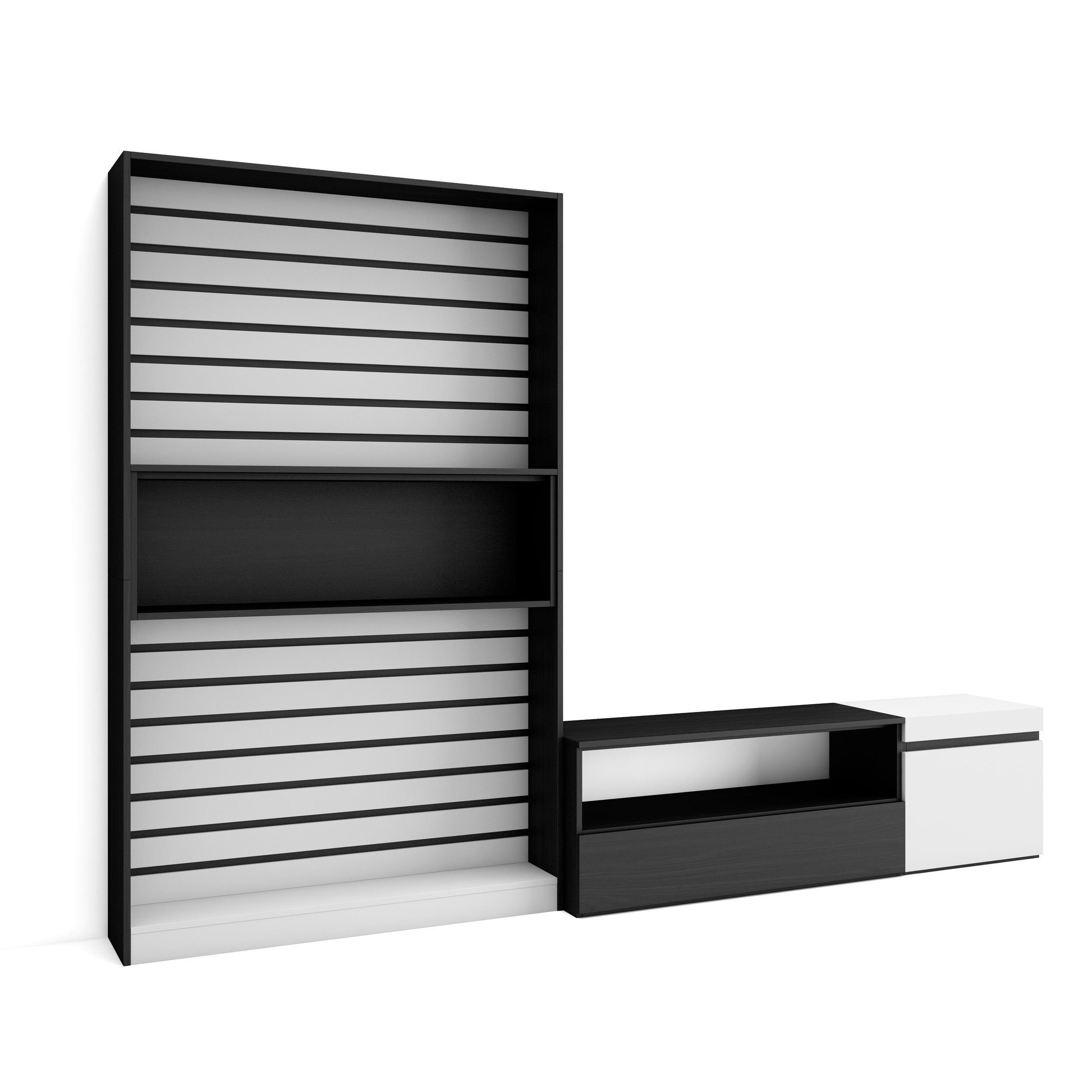 WOHNWAND weiß, schwarz, 260/35/186cm - Multicolor/Schwarz, Holzwerkstoff (260/186/35cm) - Skraut Home