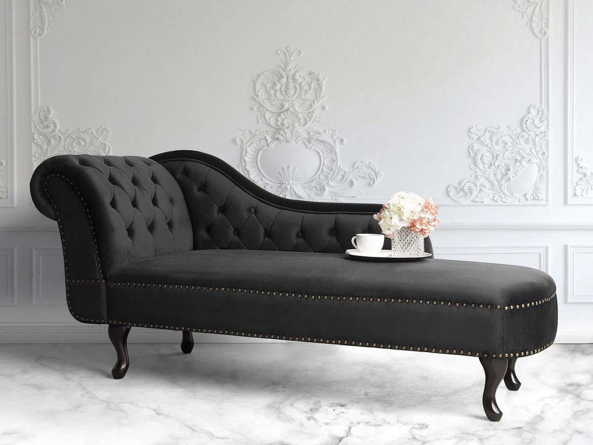 CHAISELONGUE Samtstoff schwarz linksseitig Nimes - Schwarz, Textil (170/79/61cm) - Beliani