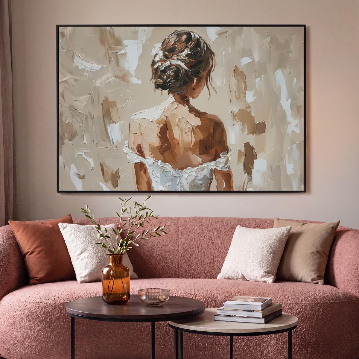 LEINWAND Bilder mit Rahmen - Frau - Farbe - Abstrakt - Beige - Modern - 120x80 - Sandfarben, Textil (120/80cm) - MuchoWow