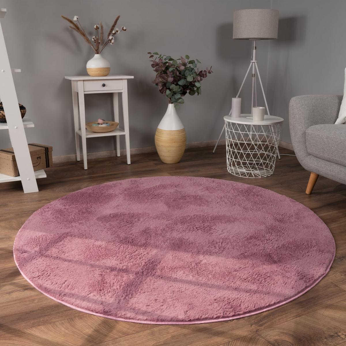 KURZFLORTEPPICH, einfarbig, aus Polyester, Altrosa, Ø 120 cm - Rosa, Textil (120/120cm) - KADIMA DESIGN
