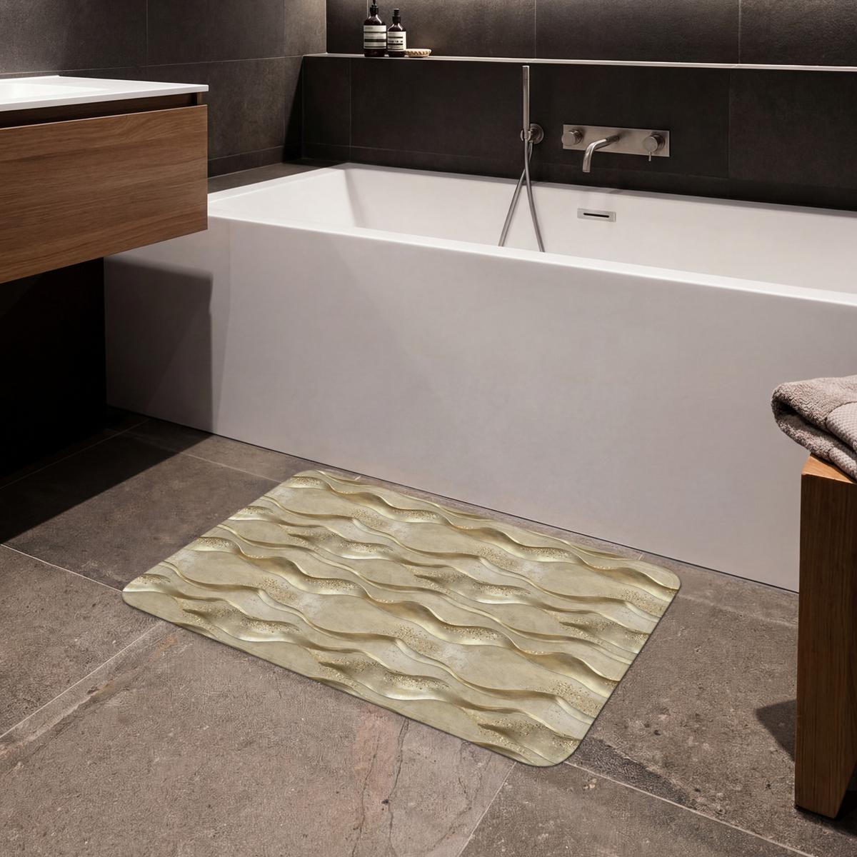 BADEMATTE Wellen - Muster - Gold 80x50 cm - Messingfarben, Textil (80/50cm) - OnlyWow