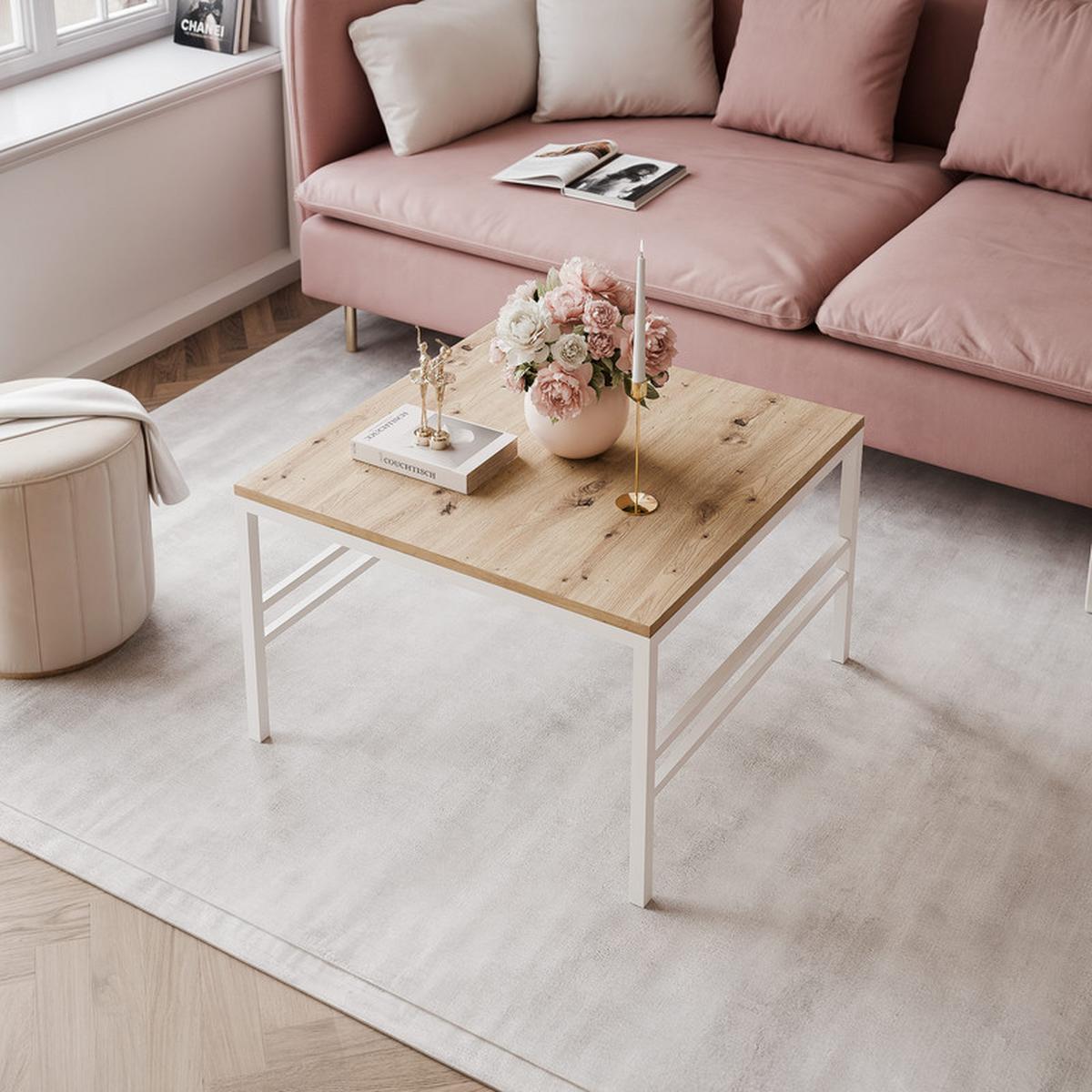 COUCHTISCH FORMA 70/70 cm Quadrat, Weiß / Artisan-Eiche - Eiche Artisan/Weiß, Metall (70/70/46cm) - Idohome