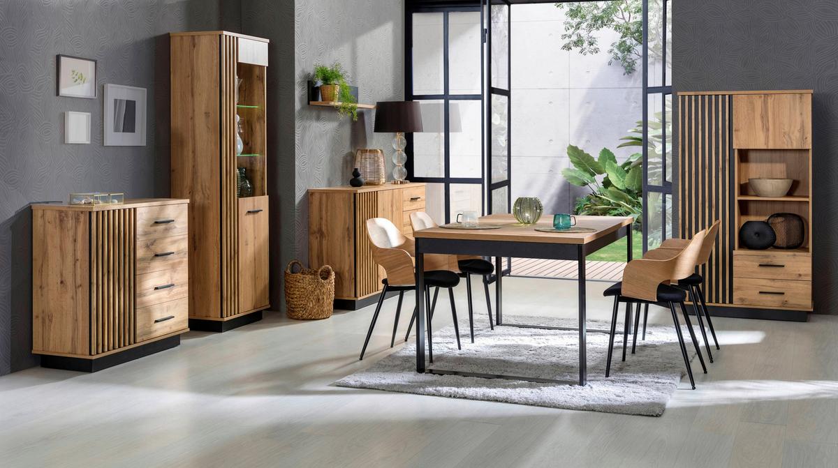 ESSTISCH KIMA Ausziehbar 160 - 240 / 90 x 77 cm - Eiche Wotan/Schwarz, Holz (160/90/77cm) - MASSENO