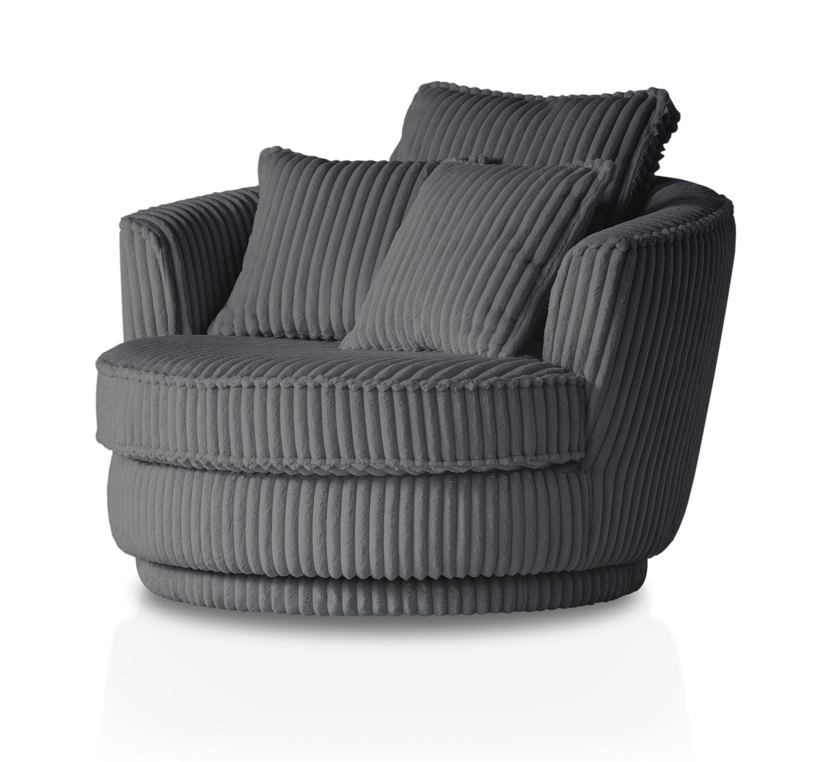BIG-SESSEL Relaxsessel Mega Cord grau Ø 120 cm 360° drehbar, inklusive 3x Kissen - Grau, Holz/Textil (120/86/120cm) - Furn.Design