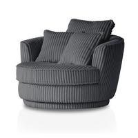 BIG-SESSEL Relaxsessel Mega Cord grau Ø 120 cm 360° drehbar, inklusive 3x Kissen - Grau, Holz/Textil (120/86/120cm) - Furn.Design