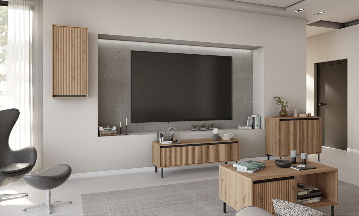 HÄNGESCHRANK Osaka Eichenholzoptik Evoke 46 cm - Eichefarben/Schwarz, Holzwerkstoff (45.8/100/32cm) - Selsey