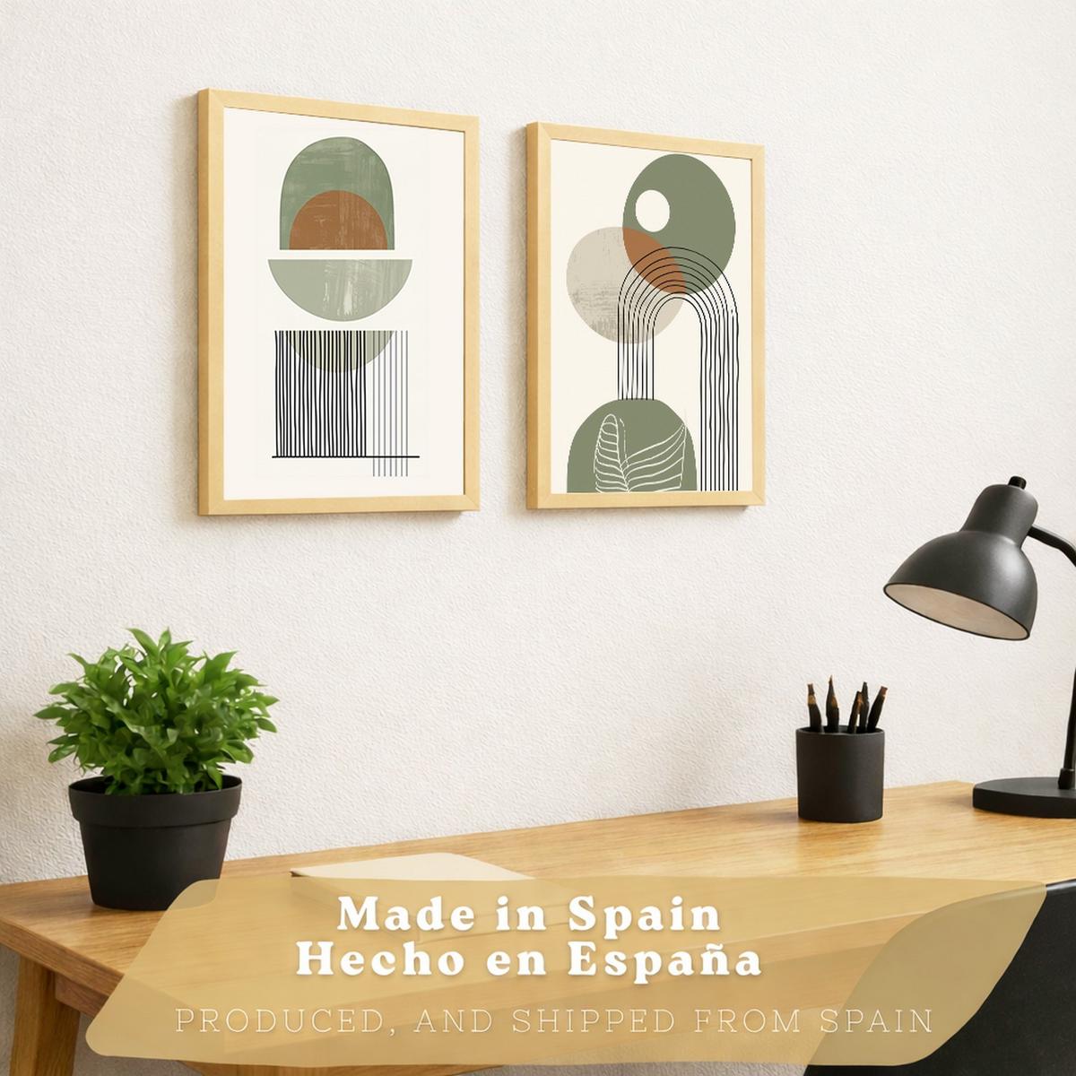 POSTER 3er Kunstdruck-Set Wandbilder Abstrakt Grün modern Wohnzimmer Deko, Schlafzimmer, Küche, Badezimmer Leichter Holzrahmen A3 - Beige, Papier (29.7/1/42cm) - Nacnic