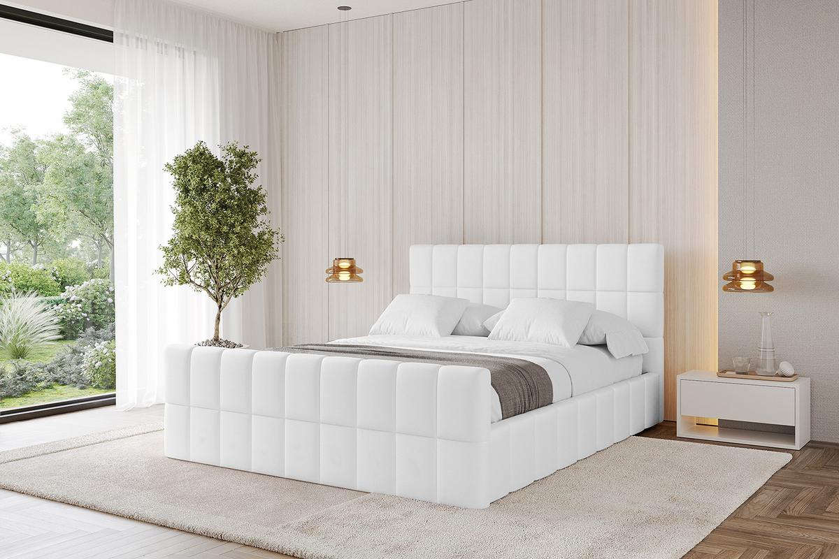 POLSTERBETT mit Bettkasten, Fußteil und Lattenrost, Boxbett ohne Matratze - AMEA-Z 180x200 Weiß Kunstleder - Weiß Hochglanz, Holzwerkstoff/Textil (180/200cm) - ALTDECOR