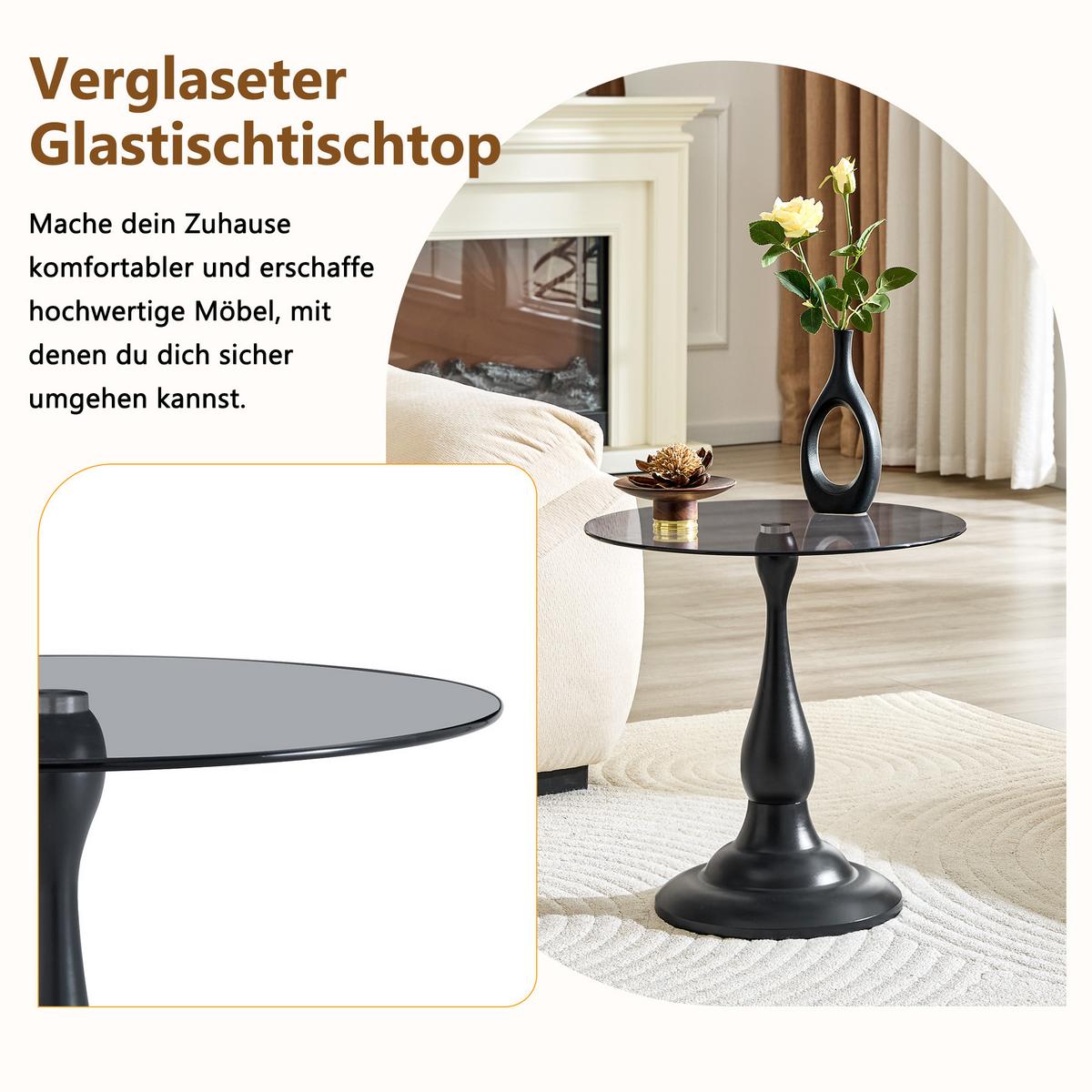 BEISTELLTISCH Rund Glas Modern Sofatisch Metallgestell Braun & Schwarz - Schwarz, Glas (50/50/51.5cm) - Urban Meuble