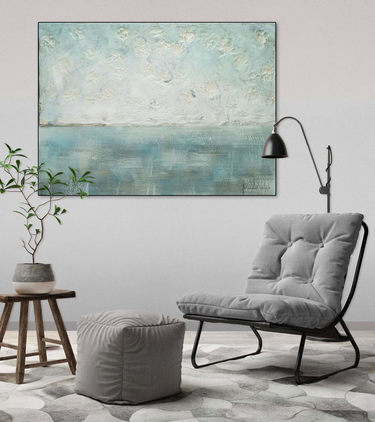 ÖLGEMÄLDE 100/75 cm - Petrol/Weiß, Holz/Textil (100/75cm) - KUNSTLOFT