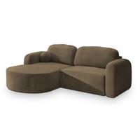 ECKSOFA AMILIA M L-S Beige Velours-Stoff mit Schlaffunktion - Beige, Holz (263/174cm) - MASSENO