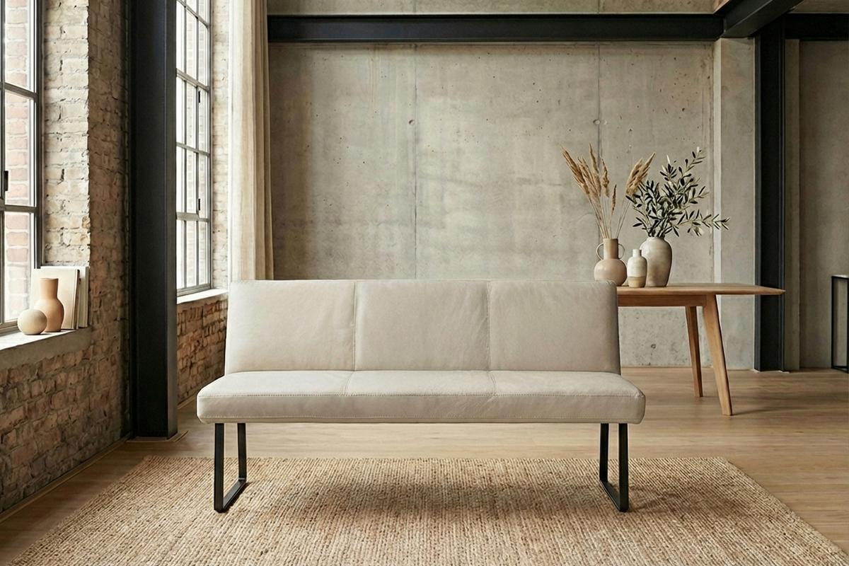 ESSZIMMERBANK ELEEN Hellgrau Leder - Hellgrau, Leder (163/85/69cm) - KAWOLA