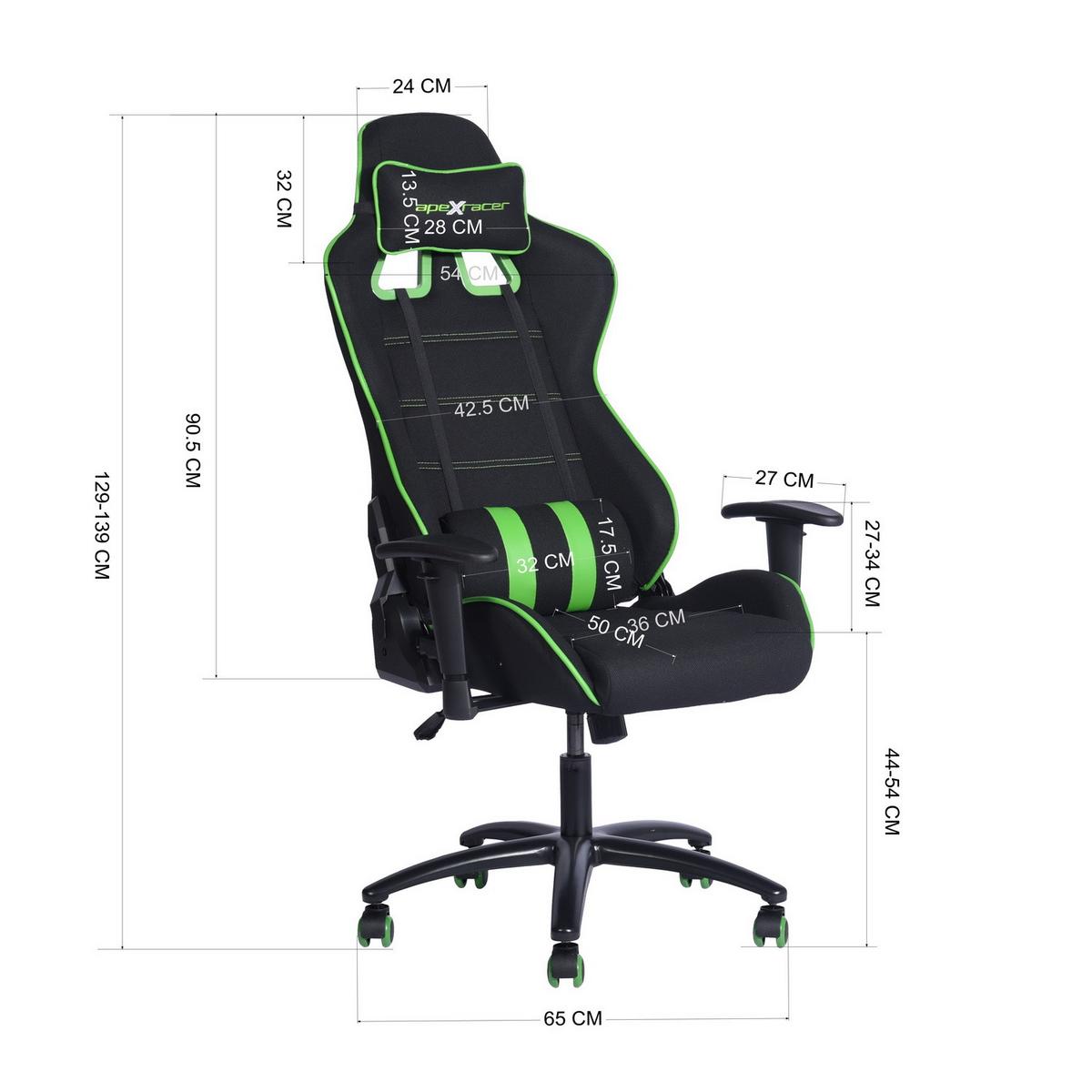 GAMINGSTUHL Grün, Metall, Kunststoff, Textil - Schwarz/Grün, Metall (70/139/56cm) - Urban Meuble