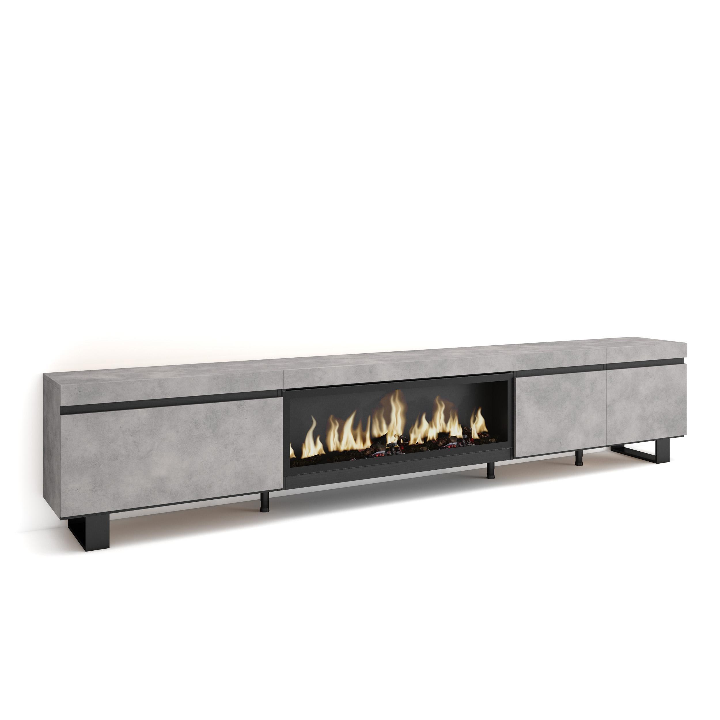 LOWBOARD, Tv-Schrank, mit Elektrokamin XXL, Zementgrau, 288/35/57cm - Grau, Holzwerkstoff (288/57/35cm) - Skraut Home