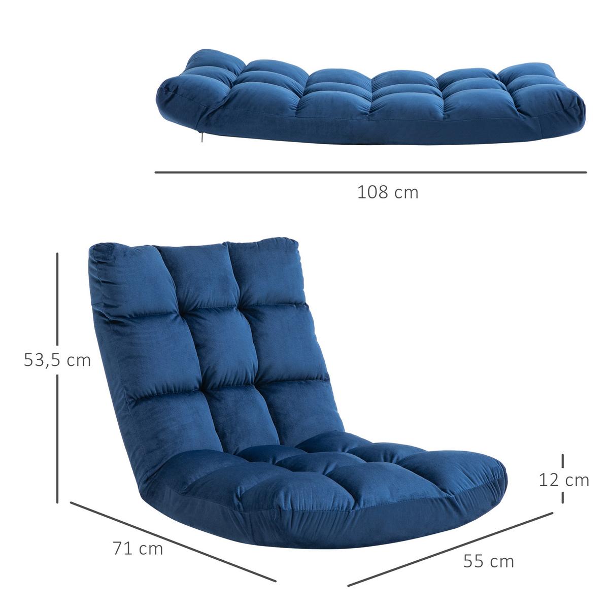 BODENSTUHL Bodensessel mit verstellbarer Rückenlehne Bodensofa Blau - Blau, Metall (71/53.5/55cm) - HOMCOM